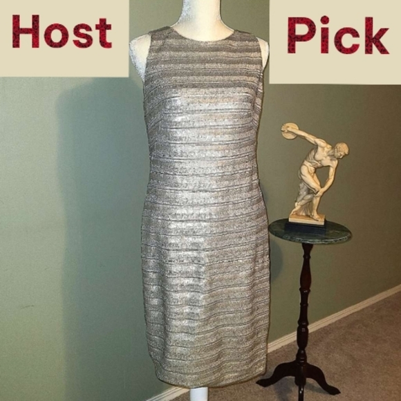 🎉HP🎉 •RARE• Ralph Lauren Gold Metallic Sequin Sheath Dress - Picture 1 of 5